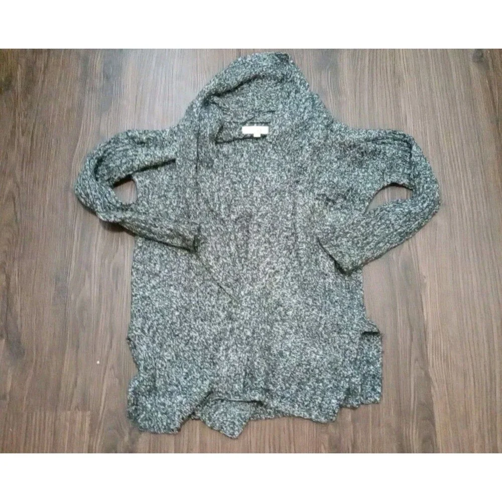 Loft Sweater Womens Size Small Open Front Cardigan Black White Cotton Blend